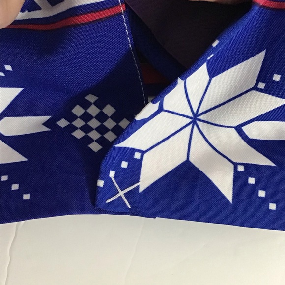 The Rudolph Deer Snowflake Blazer Jacket Red Blue White NWOT size 40 - Picture 6 of 7